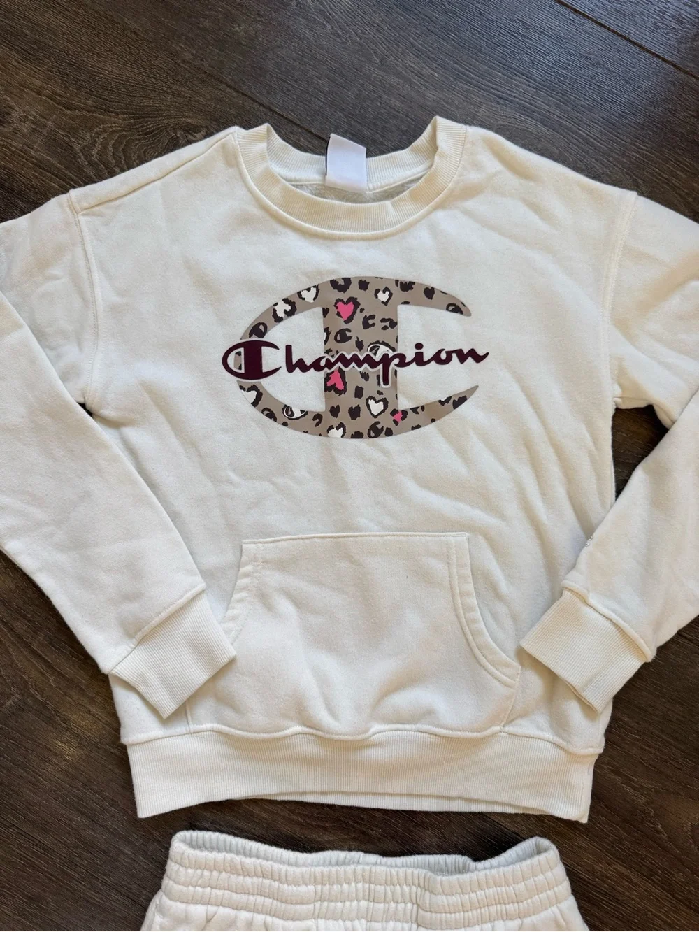Champion Girls Cream Matching Sweat Set | Crewneck & Joggers | Size M (8/10)
